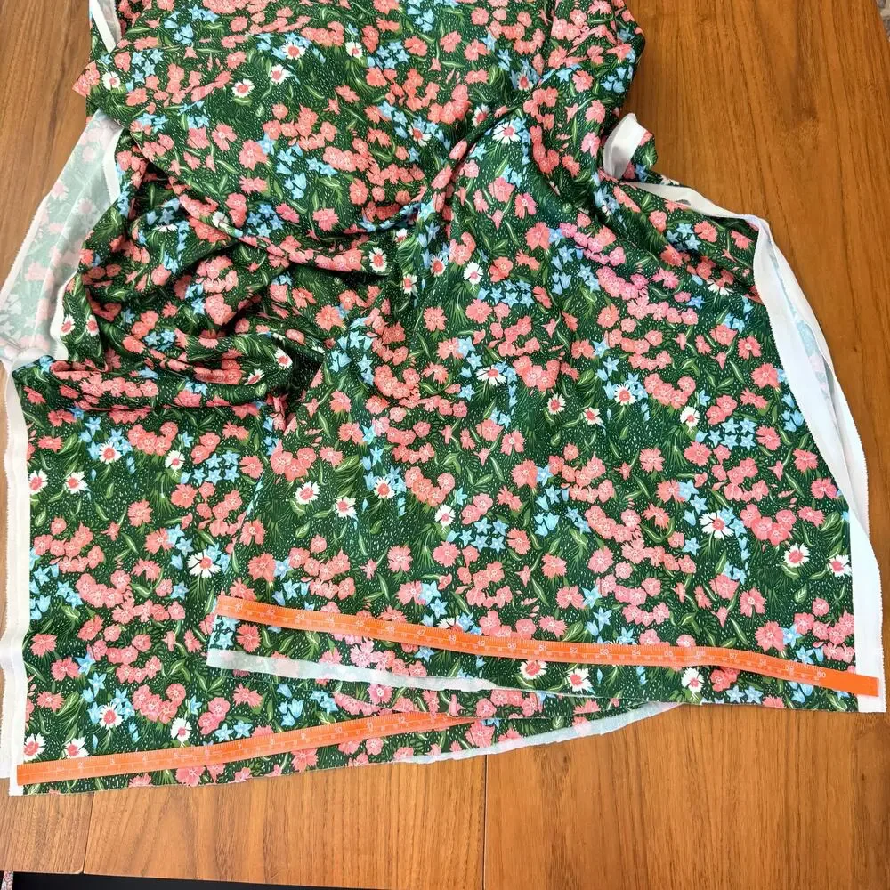 Vintage Fabric Floral Polyester 4 yards x 122” Green Pink Blue